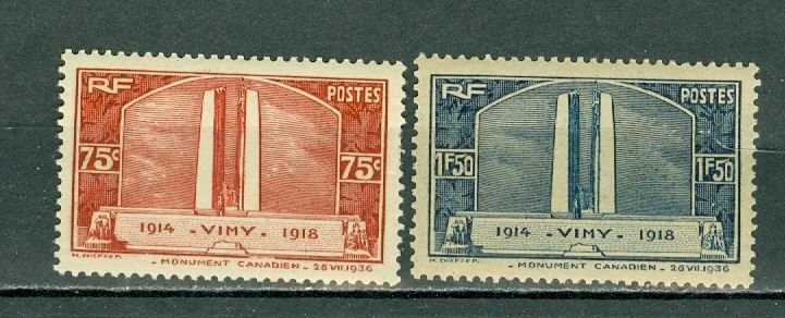 FRANCE 1936 VIMY WAR MEMORIAL #311-312 SET MNH...$57.50