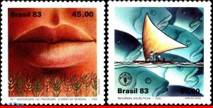 1884-85 BRAZIL 1983 FAO, WORLD FOOD PROGRAM, SAILBOAT, FISH, MI# 2000-01, MNH