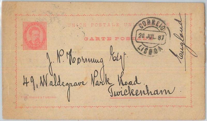 75381 - PORTUGAL - POSTAL HISTORY -  POSTAL STATIONERY  CARD  to GB -- 1887