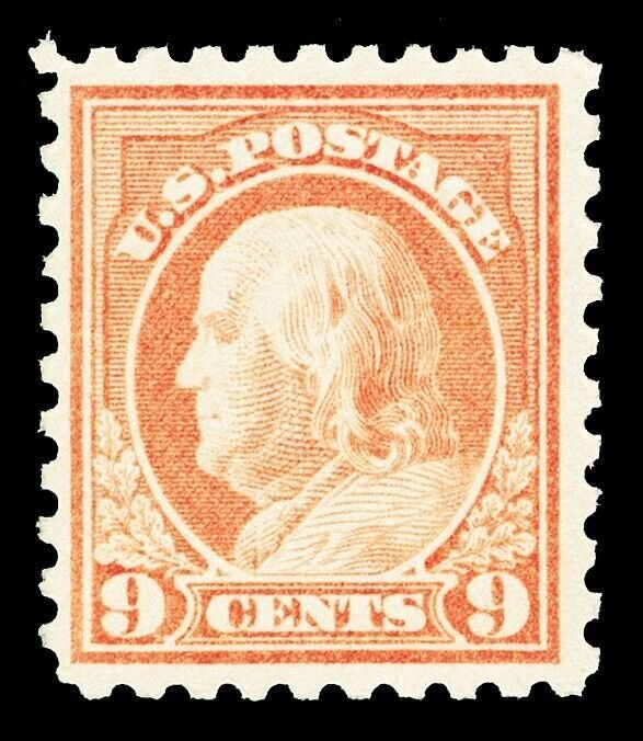Scott 471 1916 9c Salmon Red Franklin Perforated 10 Mint F-VF OG NH Cat $190