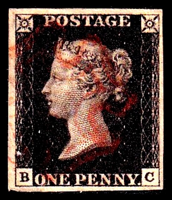 Great Britain Penny Black BC Four Margins