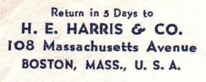 H. E. HARRIS & CO. BOSTON MASS CORNER SLOGAN BUY WAR SAVINGS BONDS 3c 1943