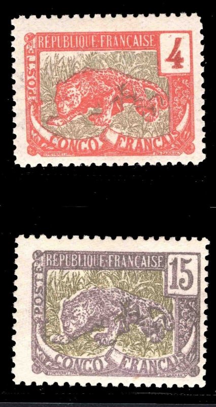 MOMEN: FRENCH COLONIES CONGO SC #37b,40b TUSK VARIETY MINT OG H LOT #65983