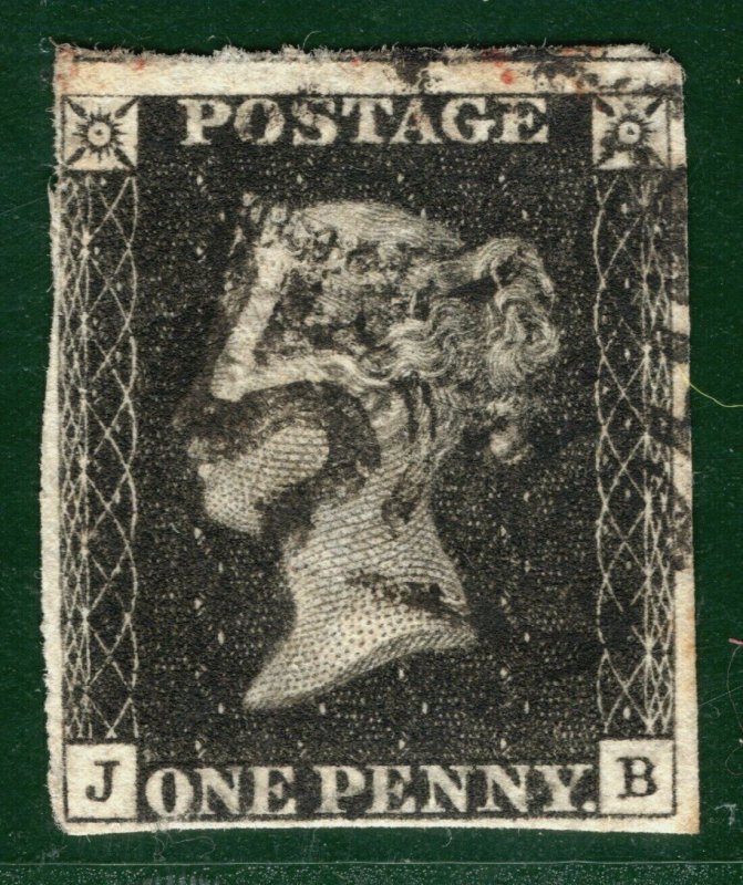GB ONE PENNY BLACK 1840 QV Stamp SG.2 1d Plate 8 (JB) Used MX Cat £525- LRED69