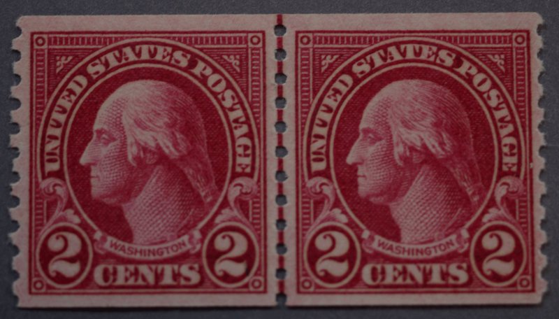 United States #599 Two Cent Washington Coil Line Pair MNH