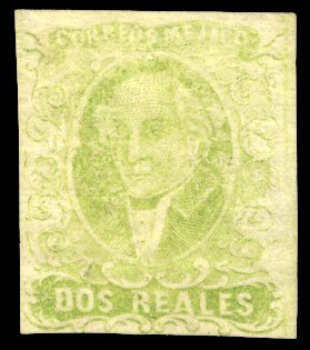 Mexico #3g Cat$300, 1856 2r yellow green, without overprint, printed on both ...