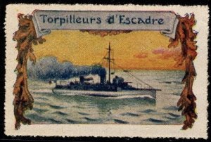 1914 WW One France Delandre Poster Stamp Squadron Torpedo Boats Unused