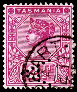 Tasmania Scott 77, Private A Perfin (1900-04) Used F-VF M