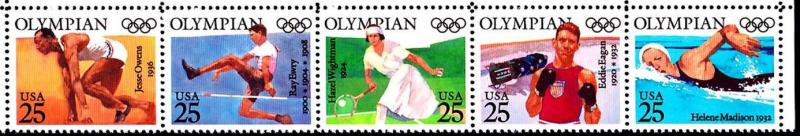 1990 25c Olympians, Strip of 5 Scott 2496-2500 Mint F/VF NH