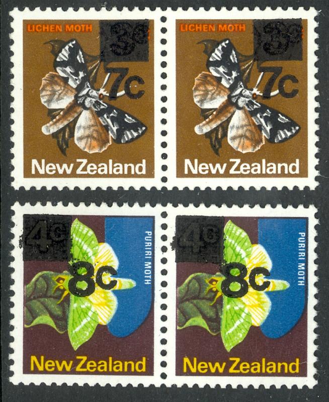NEW ZEALAND 1977 SURCHARGE MOTHS Set of 2 in PAIRS Sc 630-631 MNH
