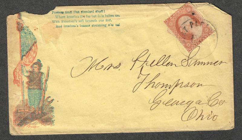 US Patriotic Cover Sc#26 Soldier Rifle Flag Plow Scarce