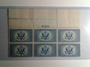 SCOTT # CE 1  MINT NEVER HINGED PLATE BLOCK OF 6 ! BLUE INK ON SELVAGE AMAZING !