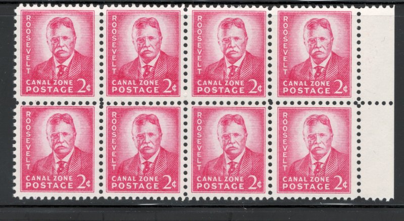 Canal Zone 1946 Theodore Roosevelt 2c Scott # 138 MNH Block of 8