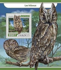 2017 Djibouti Mnh Owls. Michel Code: 1706 / Bl.779  |  Scott Code: 1217