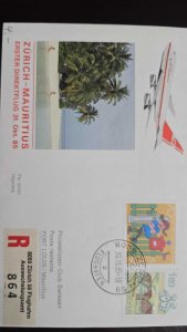 KV)1985 SWITZERLAND, FIRST DIRECT SWISSAIR FLIGHT FROM ZURICH TO MAURITIUS WITH