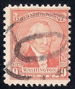 714 9 cent Washington, Williams, Pale Red Stamp used AVG