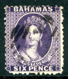 Bahamas 1863 QV 6p Dark Violet Wmk CCC Perf 12½ Scott #14 VFU I221