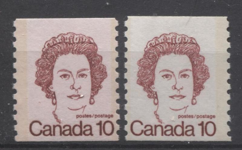 Canada #605iii 10c Dark Carmine QE2 Caricature Coil 2 Different Shades F-70 NH