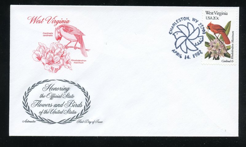 US 2000 West Virginia Cardinal Rhododendron UA Artmaster cachet FDC 