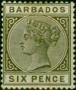 Barbados 1886 6d Olive-Black SG100 Fine MM 