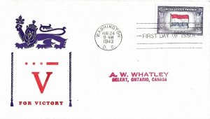 1943 FDC, #913, 5c Overrun Country - Luxembourg, patriotic (V for Victory)