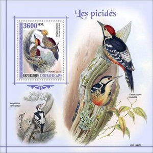 Central Africa - 2021 Woodpeckers, Flameback - Stamp Souvenir Sheet - CA210316b