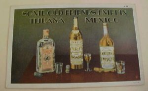 MEXICO COGNAC,WHISKEY GIN PICTURE POST CARD 1912 TIJUANA TO USA