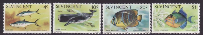 St. Vincent-Sc#410//422- id8-unused NH four Fish& Whales-Marine Life-dated 1976-