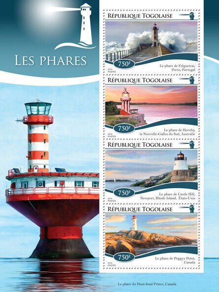 Lighthouses Architecture Stamps Togo 2014 MNH Hornby Lighthouse 4v M/S