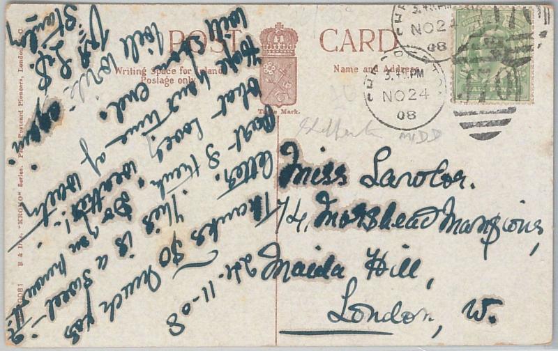 58144 -  GREAT BRITAIN - POSTAL HISTORY: J70 postmark on  POSTCARD   1908