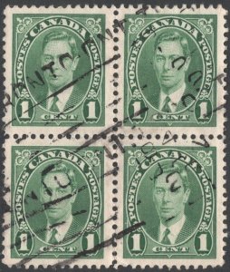 Canada SC#231 1¢ King George VI Block of Four (1937) Used