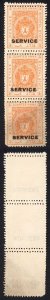 Bhopal SGO313c 1932 1/4a Orange Perf 13.5 DOUBLE PERF STRIP (no gum) (4)