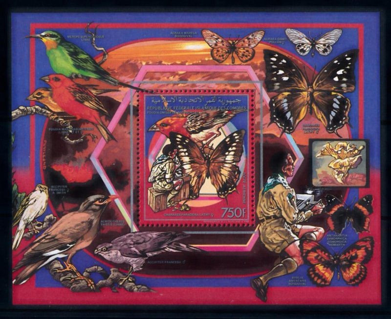 [70760] Comores 1989 Insects butterflies birds Scouting Souvenir sheet MNH