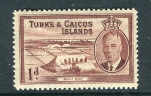 TURKS CAICOS; 1950s early GVI pictorial issue Mint hinged Shade of 1d. value