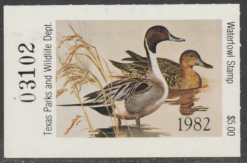 U.S.-TEXAS 2, STATE DUCK HUNTING PERMIT STAMP. MINT, NH. VF