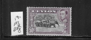 CEYLON SCOTT #286C 1938-52 GEORGE VI 50C - PERF 13X131/2- MINT NEVER HINGED