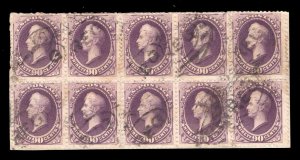 MOMEN: US STAMPS #218 BLOCK OF 10 USED SCARCE LOT #79278*