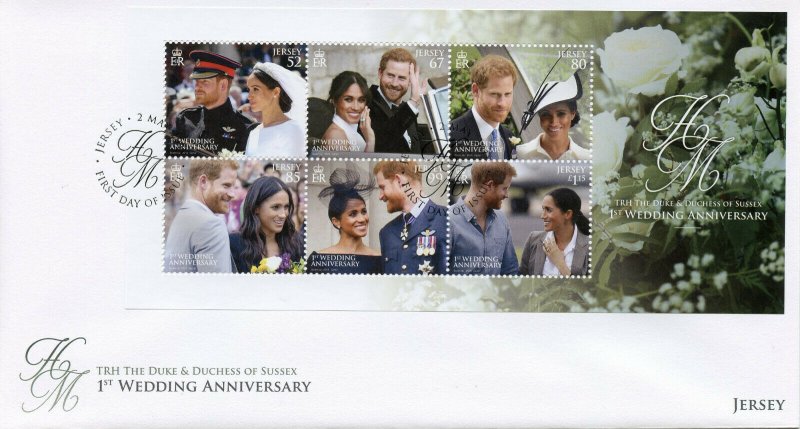 Jersey 2019 FDC Prince Harry Meghan 1st Wedding 6v M/S Cover Royalty Stamps