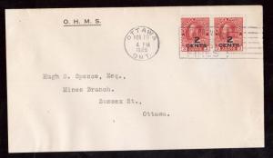 Canada #140 Used Pair On OHMS Cover To Ottawa