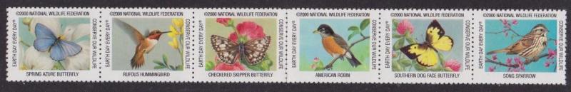 National Wildlife Federation Strip of 6 Diff 2000 Wildlife Stamps  I Combine S/H