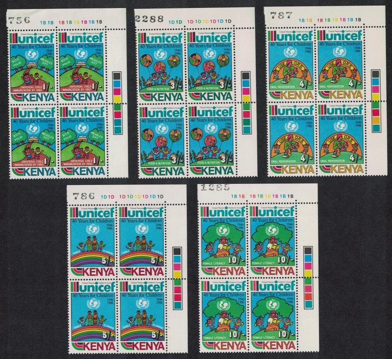 Kenya 40th Anniversary of UNICEF 5v Top Left Corner Blocks of 4 SG#403-407