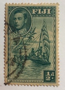 Fiji 1938 Scott 117 used -  ½d, King George VI & Natives sailing canoe