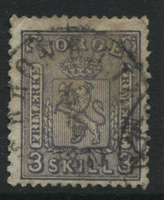 Norway 1868 3 skilling gray lilac CDS used