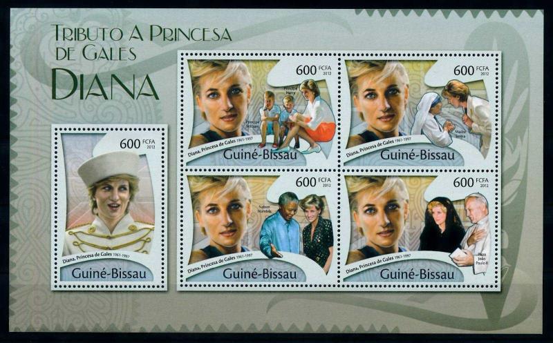 [76500] Guinea Bissau 2012 Royalty Princess Diana Mandela Pope Sheet MNH