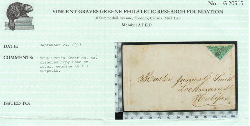 Nova Scotia #4a VF Used Bisect On Cover To Halifax **With Certificate**