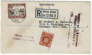 Jamaica 1936 Cross Roads cancel on registered cover to the U.S., 10c customs fee