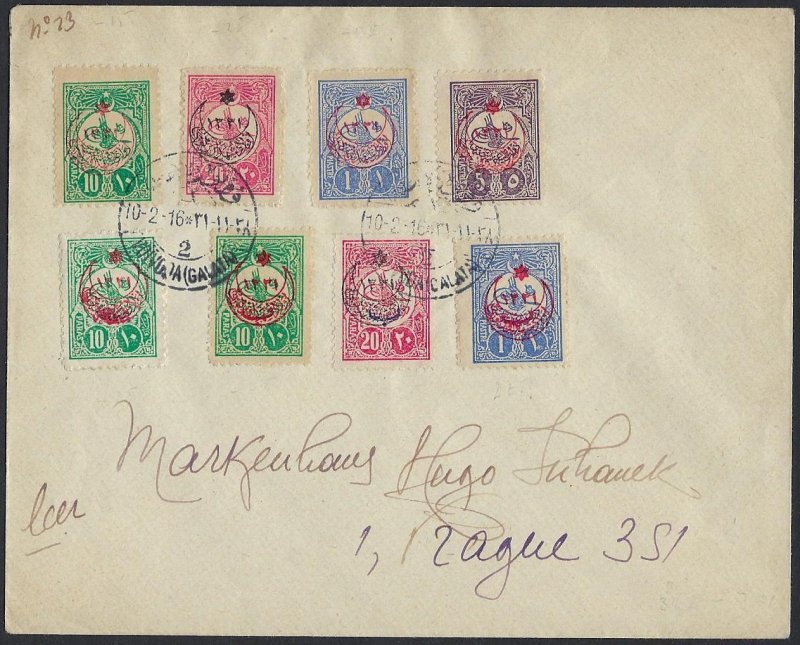 TURKEY 1916 FIRST SEMIPOSTAL ISSUES 8 VALUES TIED BY GALATA CDs DATED 10 2 16 IN