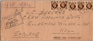 1943  British Naval Contraband Base Aden Air mail Cover To HULL England