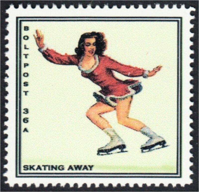 Figure Skater Skating Away Fantasy Stamp Artistamp by BoltPost Local Post