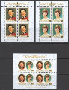 Aitutaki Sc# 247-249 MNH Sheets/4 1981 Charles & Diana Royal Wedding
